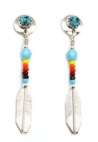 Alfred McCray Sterling Silver Beaded Feather Turquoise Post Earrings