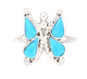 Zuni Indian Turquoise Butterfly Ring Size 6 1/2