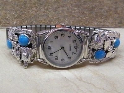 Native American Navajo Indian Sterling Wolf Watch Men’s Watch Tips