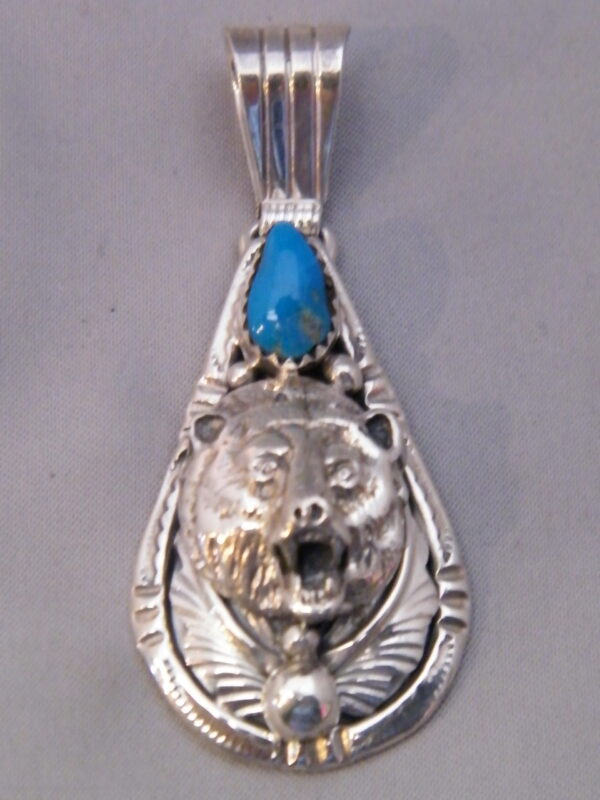 Sterling Silver Bear Head Turquoise Pendant Henry Attakai