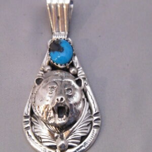 Sterling Silver Bear Head Pendant Turquoise Navajo Henry Attakai Signed