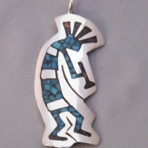 Kokopelli Turquoise Coral Inlay Sterling Silver Pendant Navajo