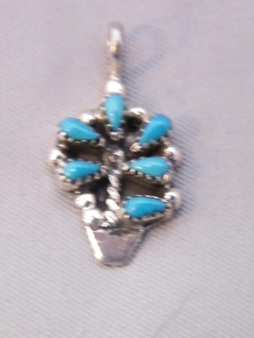 Dainty Zuni Petit Point Turquoise Pendant Sterling Silver