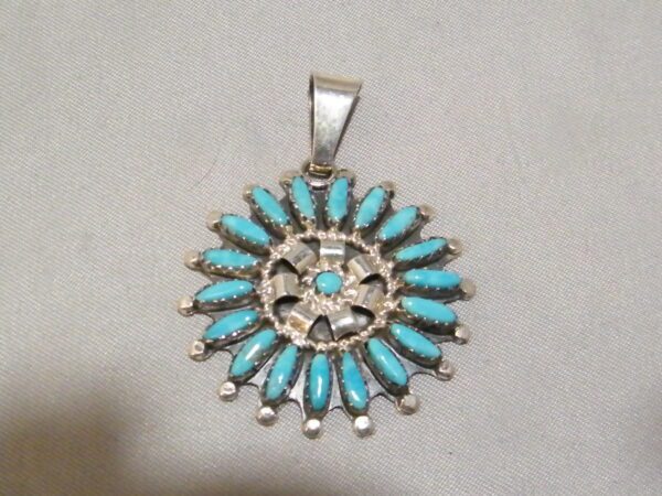 Native American Indian Needlepoint Cluster Turquoise Sterling Silver Pendant Nathaiel Nez