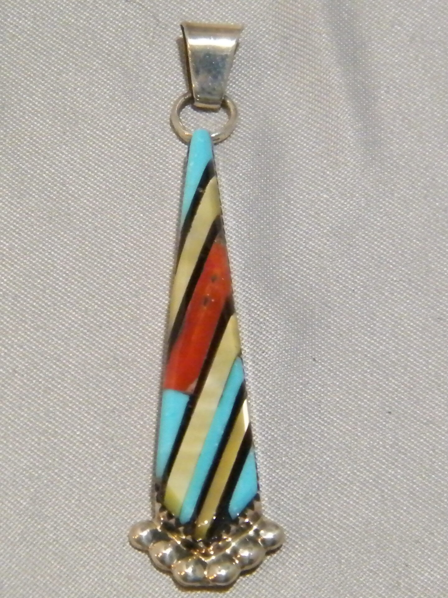Native American Indian Zuni Inlaid Pendant Multicolor Sterling Silver