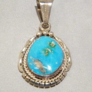 Navajo Nation Sterling Silver Turquoise Pendant Samuel Yellowhair Signed