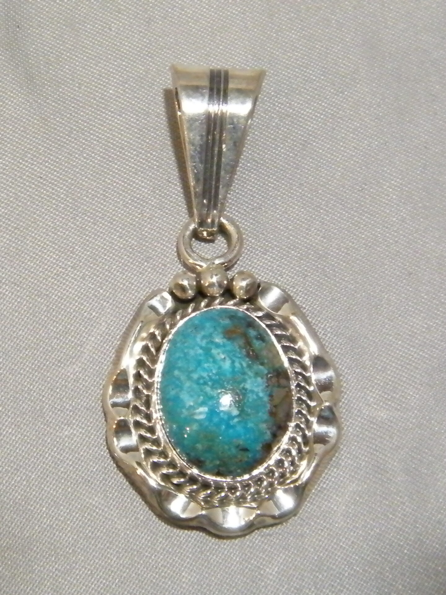 Native American Samuel Yellowhair Navajo Sterling Silver Turquoise Pendant