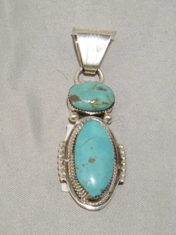 Bobby Platero Navajo 2 Stone Turquoise Sterling Silver Pendant