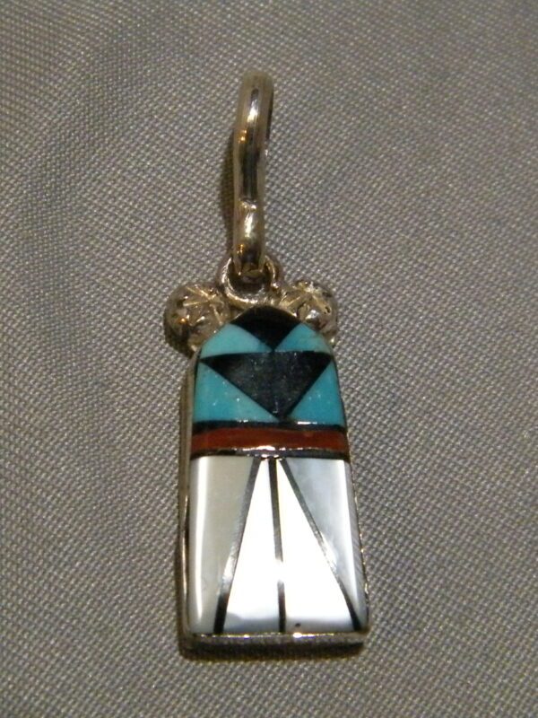 Zuni Indian Inlaid Pendant Sterling Silver & Mop Sun Ray Signed