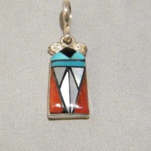 Zuni Native American Inlay Pendant Sterling Silver Mop Coral Turquoise Signed
