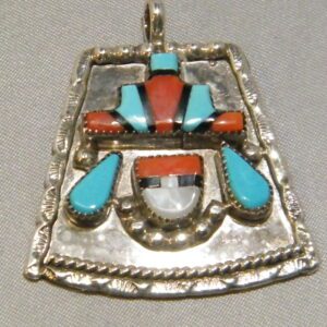 Native American Zuni Leonard Martza Crown Face Sterling Silver Pendant
