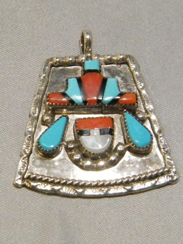 Native American Zuni Leonard Martza Crown Face Sterling Silver Pendant